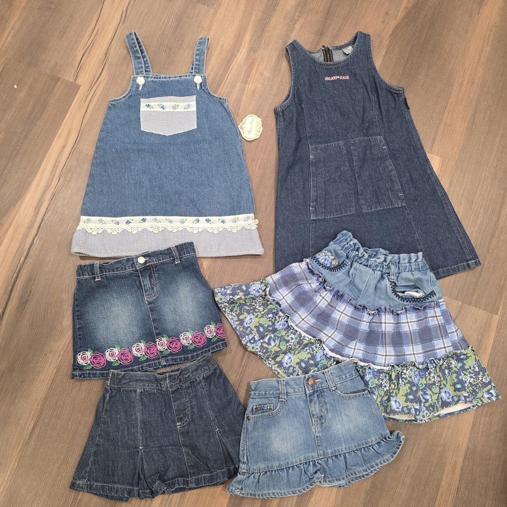 Girls Denim Jean Dress Jumper Skirt Lot Mixed Vintage To Modern Size‎ 3T - 6X